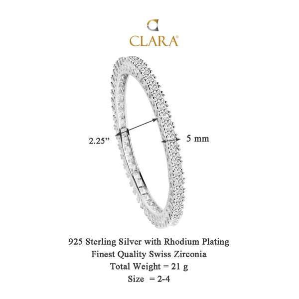 CLARA 925 Sterling Silver Round Solitaire Bangle Swiss Zirconia, Rhodium Plated Gift for Women and Girls