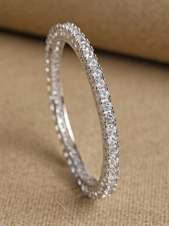 CLARA 925 Sterling Silver Round Solitaire Bangle Swiss Zirconia, Rhodium Plated Gift for Women and Girls