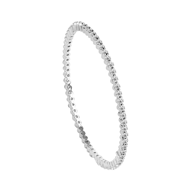 CLARA 925 Sterling Silver Minimal Solitaire Bangle Swiss Zirconia, Rhodium Plated Gift for Women and Girls