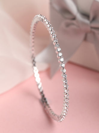 CLARA 925 Sterling Silver Minimal Solitaire Bangle Swiss Zirconia, Rhodium Plated Gift for Women and Girls