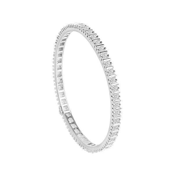 CLARA 925 Sterling Silver Princess Solitaire Bangle Swiss Zirconia, Rhodium Plate Gift for Women and Girls