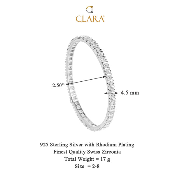 CLARA 925 Sterling Silver Princess Solitaire Bangle Swiss Zirconia, Rhodium Plate Gift for Women and Girls