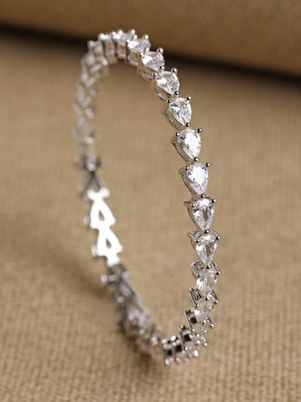 CLARA 925 Sterling Silver Pear Solitaire Bangle Swiss Zirconia Rhodium Plated Gift for Women and Girls