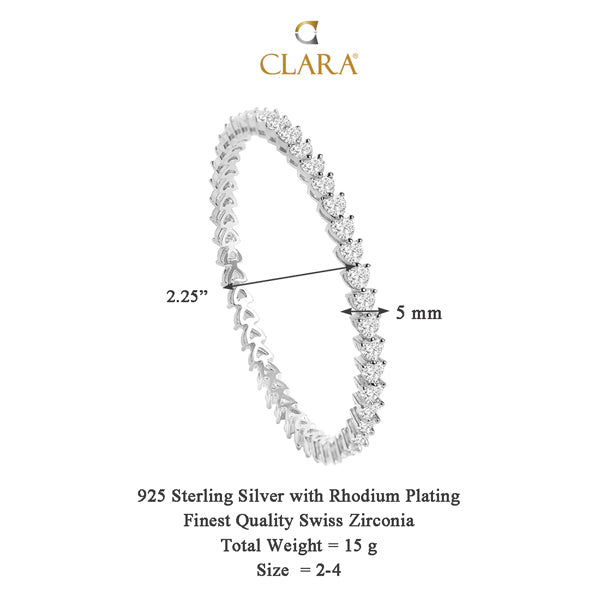 CLARA 925 Sterling Silver Heart Solitaire Bangle Swiss Zirconia, Rhodium Plated Gift for Women and Girls