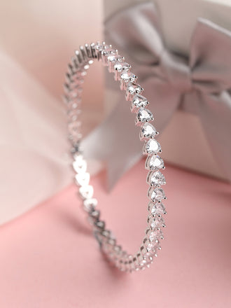 CLARA 925 Sterling Silver Heart Solitaire Bangle Swiss Zirconia, Rhodium Plated Gift for Women and Girls