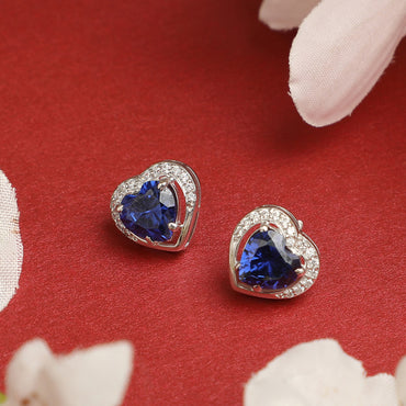 Silver Royal Blue Heart Earring