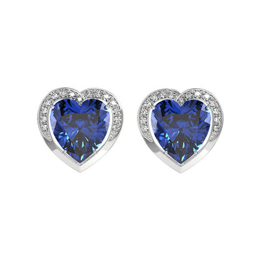 CLARA 925 Sterling Silver Royal Blue Heart Earring | Rhodium Plated, Swiss Zirconia | Gift for Women & Girls