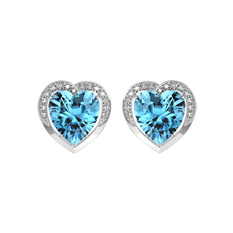 CLARA 925 Sterling Silver Sky Blue Heart Earring Rhodium Plated, Swiss Zirconia Gift for Women & Girls