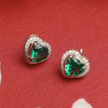 Silver Dark Green Heart Earring