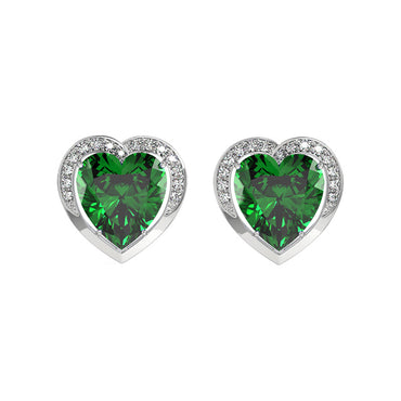 CLARA 925 Sterling Silver Dark Green Heart Earring | Rhodium Plated, Swiss Zirconia | Gift for Women & Girls