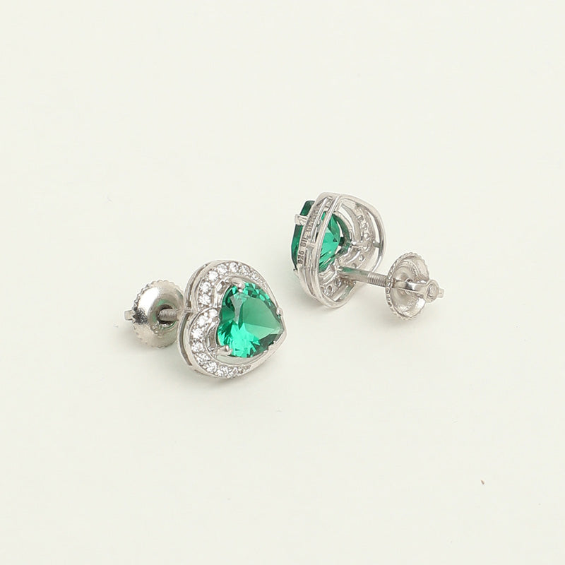 CLARA 925 Sterling Silver Dark Green Heart Earring Rhodium Plated, Swiss Zirconia Gift for Women & Girls