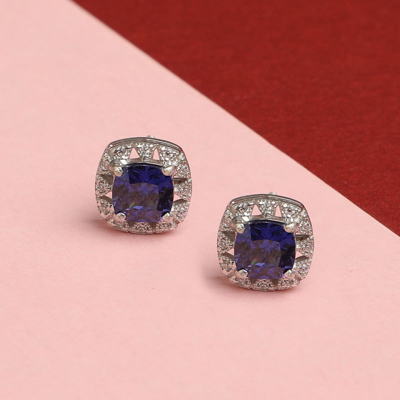 CLARA 925 Sterling Silver Royal Blue Cushion Earring | Rhodium Plated, Swiss Zirconia | Gift for Women & Girls