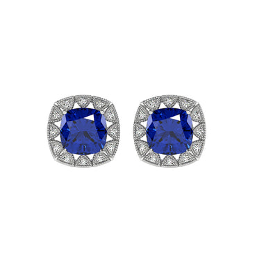 CLARA 925 Sterling Silver Royal Blue Cushion Earring | Rhodium Plated, Swiss Zirconia | Gift for Women & Girls