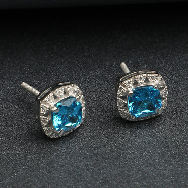 Silver Sky Blue Cushion Earring