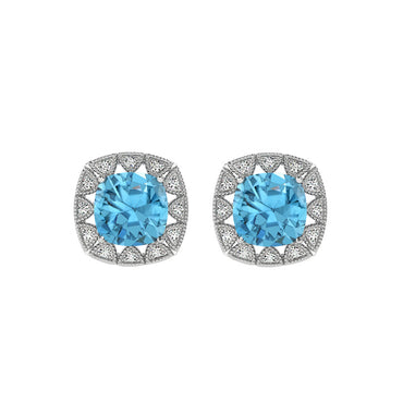 CLARA 925 Sterling Silver Sky Blue Cushion Earring | Rhodium Plated, Swiss Zirconia | Gift for Women & Girls