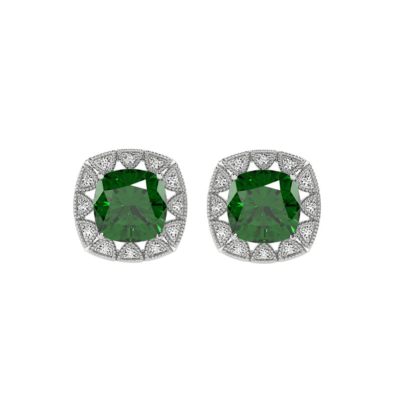 CLARA 925 Sterling Silver Dark Green Cushion Earring Rhodium Plated, Swiss Zirconia Gift for Women & Girls