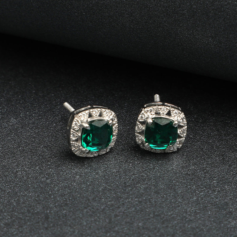 CLARA 925 Sterling Silver Dark Green Cushion Earring | Rhodium Plated, Swiss Zirconia | Gift for Women & Girls