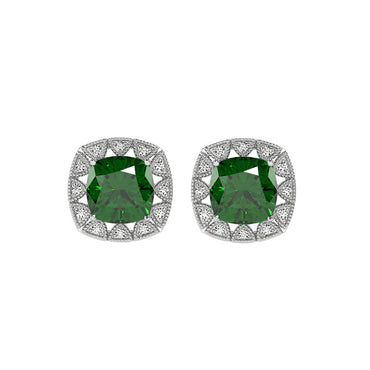 CLARA 925 Sterling Silver Dark Green Cushion Earring | Rhodium Plated, Swiss Zirconia | Gift for Women & Girls