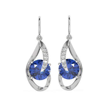 CLARA 925 Sterling Silver Royal Blue Eye Earring | Rhodium Plated, Swiss Zirconia | Gift for Women & Girls