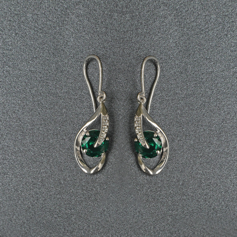 CLARA 925 Sterling Silver Dark Green Eye Earring | Rhodium Plated, Swiss Zirconia | Gift for Women & Girls