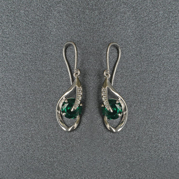 Silver Dark Green Eye Earring