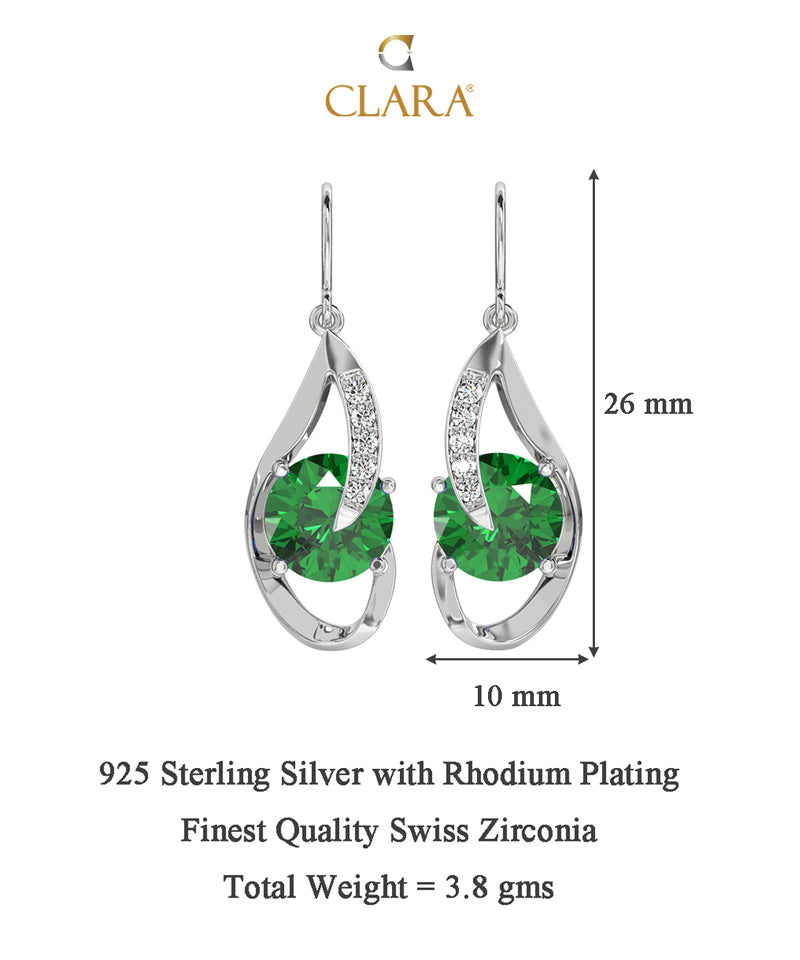 CLARA 925 Sterling Silver Dark Green Eye Earring Rhodium Plated, Swiss Zirconia Gift for Women & Girls