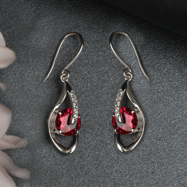 Silver Blood Red Eye Earring