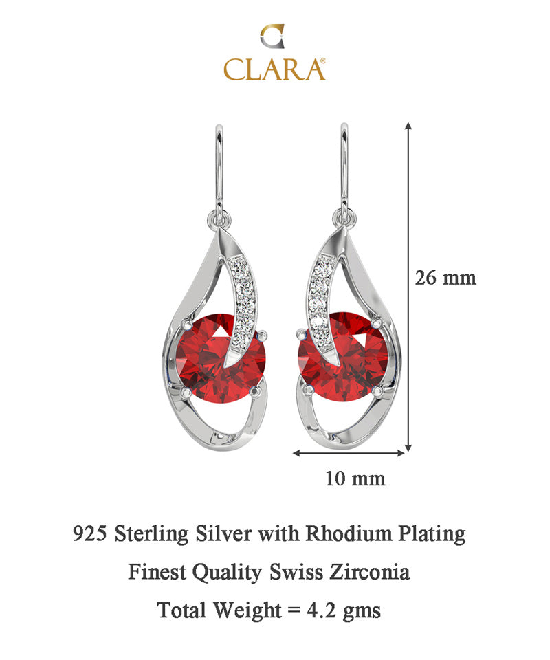 CLARA 925 Sterling Silver Blood Red Eye Earring Rhodium Plated, Swiss Zirconia Gift for Women & Girls