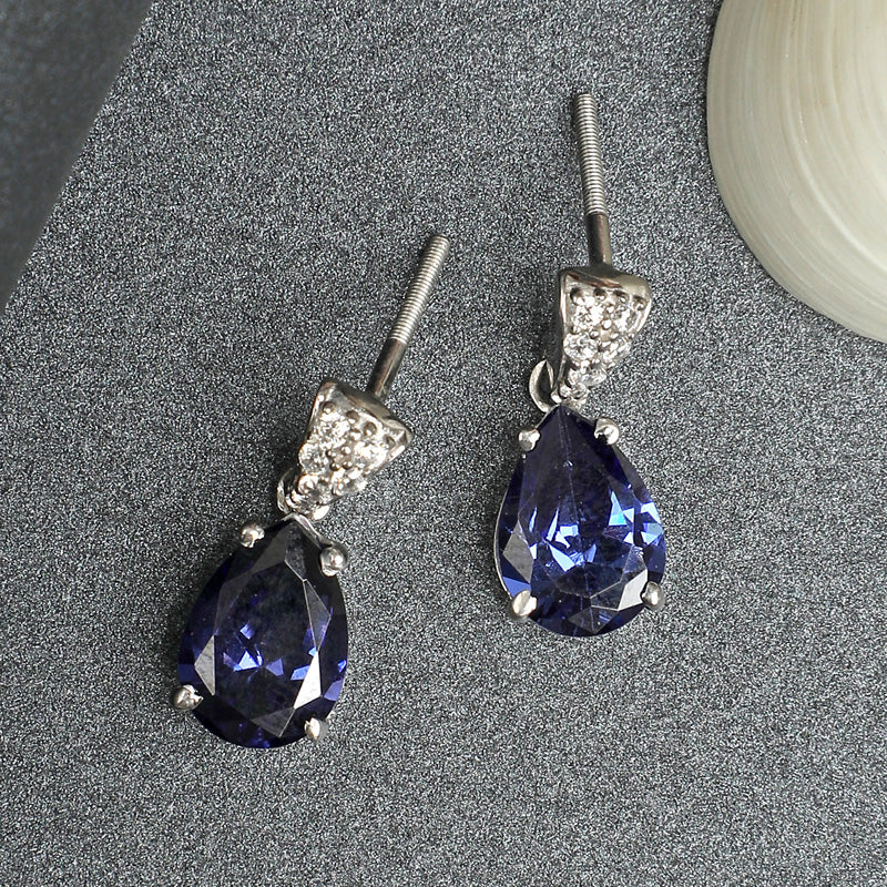 CLARA 925 Sterling Silver Royal Blue Tear Drop Earring | Rhodium Plated, Swiss Zirconia | Gift for Women & Girls