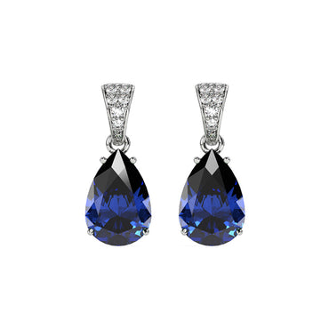 CLARA 925 Sterling Silver Royal Blue Tear Drop Earring | Rhodium Plated, Swiss Zirconia | Gift for Women & Girls