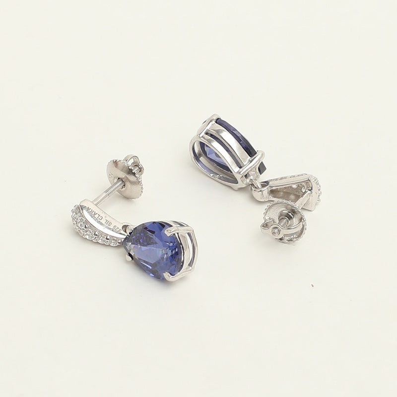 CLARA 925 Sterling Silver Royal Blue Tear Drop Earring | Rhodium Plated, Swiss Zirconia | Gift for Women & Girls