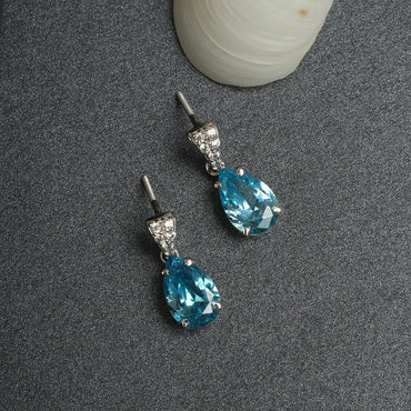 Silver Sky Blue Tear Drop Earring