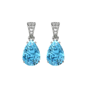 CLARA 925 Sterling Silver Sky Blue Tear Drop Earring | Rhodium Plated, Swiss Zirconia | Gift for Women & Girls