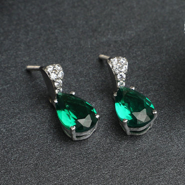 Silver Dark Green Tear Drop Earring