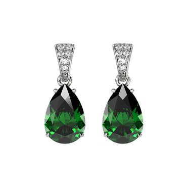 CLARA 925 Sterling Silver Dark Green Tear Drop Earring | Rhodium Plated, Swiss Zirconia | Gift for Women & Girls