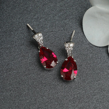 Silver Blood Red Tear Drop Earring