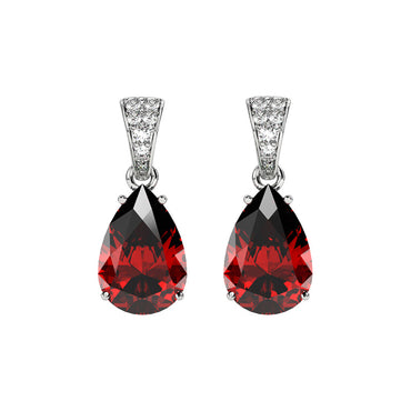 CLARA 925 Sterling Silver Blood Red Tear Drop Earring | Rhodium Plated, Swiss Zirconia | Gift for Women & Girls