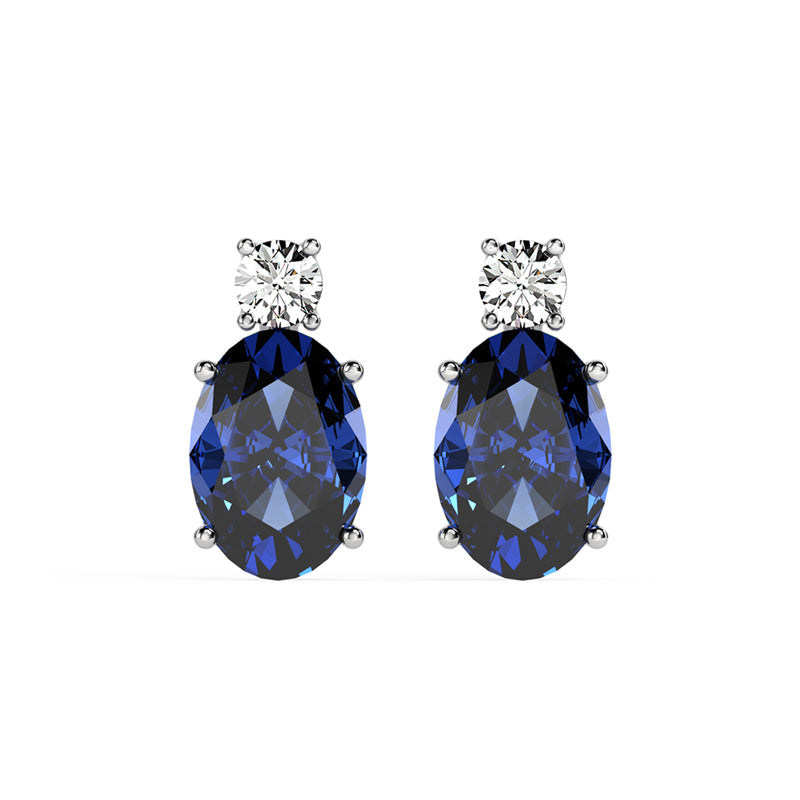 CLARA 925 Sterling Silver Royal Blue Oval Earring Rhodium Plated, Swiss Zirconia Gift for Women & Girls