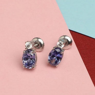 Silver Royal Blue Oval Earring