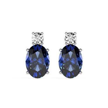 CLARA 925 Sterling Silver Royal Blue Oval Earring | Rhodium Plated, Swiss Zirconia | Gift for Women & Girls