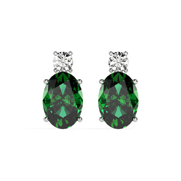 CLARA 925 Sterling Silver Dark Green Oval Earring | Rhodium Plated, Swiss Zirconia | Gift for Women & Girls