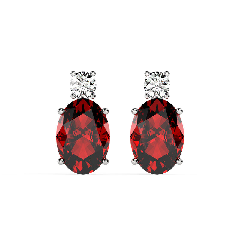 CLARA 925 Sterling Silver Blood Red Oval Earring | Rhodium Plated, Swiss Zirconia | Gift for Women & Girls