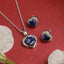 CLARA 925 Sterling Silver Royal Blue Heart Pendant Earring Chain Jewellery Set Rhodium Plated, Swiss Zirconia Gift for Women & Girls