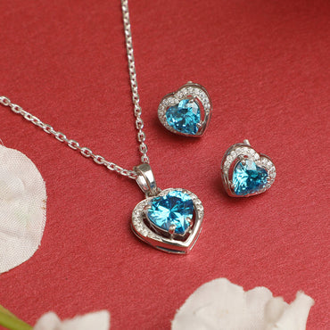 Silver Sky Blue Heart Jewellery Set