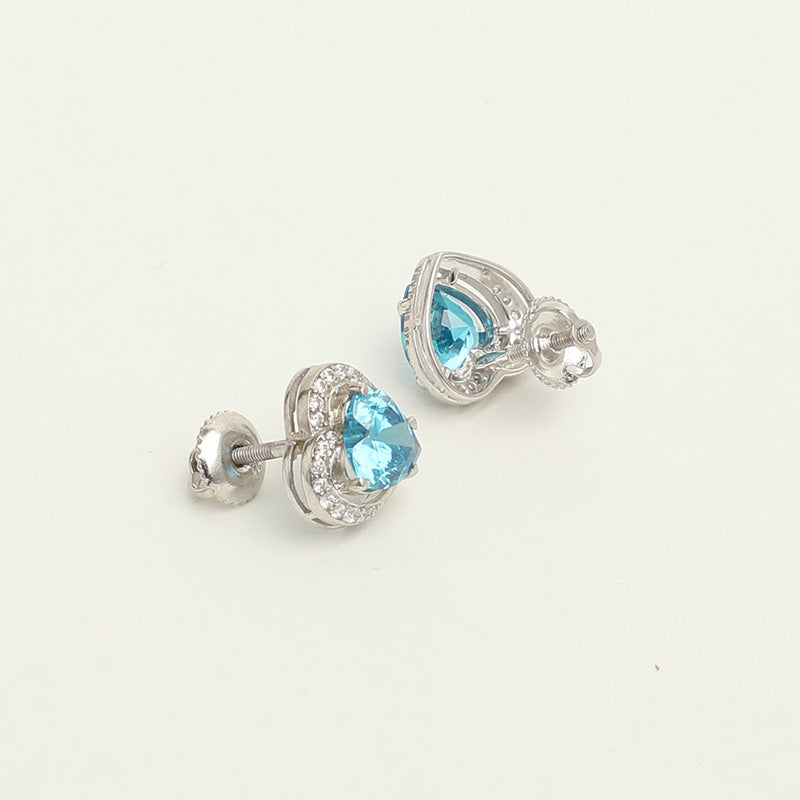 CLARA 925 Sterling Silver Sky Blue Heart Pendant Earring Chain Jewellery Set Rhodium Plated, Swiss Zirconia Gift for Women & Girls