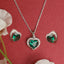CLARA 925 Sterling Silver Dark Green Heart Pendant Earring Chain Jewellery Set Rhodium Plated, Swiss Zirconia Gift for Women & Girls