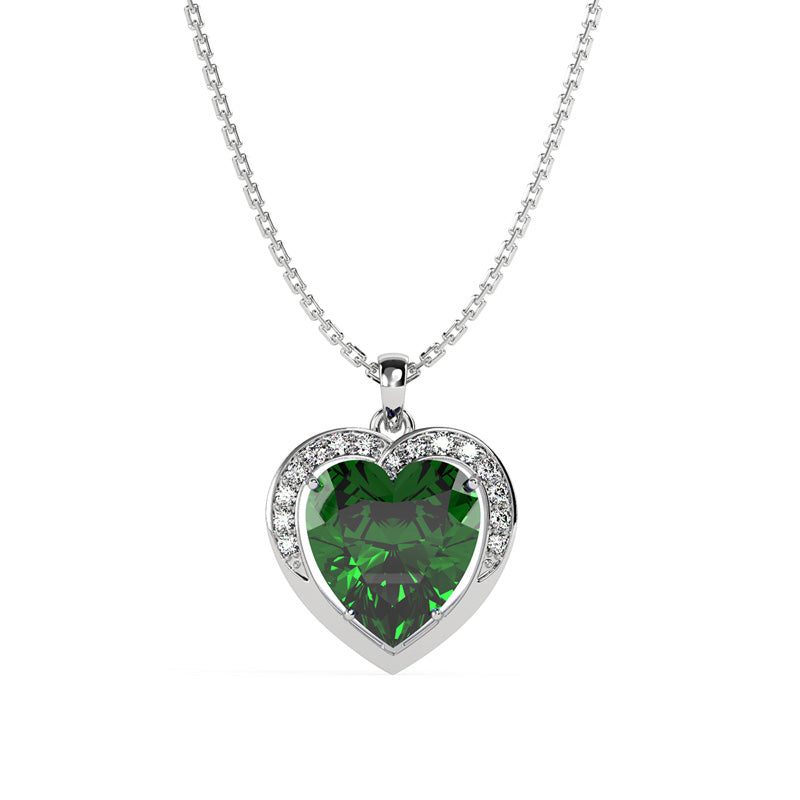 CLARA 925 Sterling Silver Dark Green Heart Pendant | Rhodium Plated, Swiss Zirconia | Gift for Women & Girls