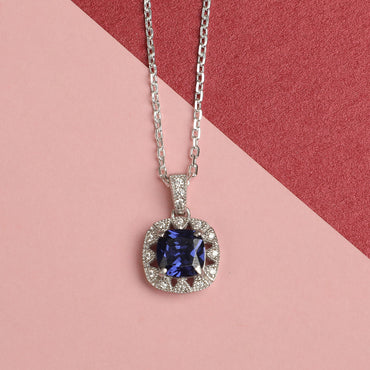 Silver Royal Blue Cushion Pendant