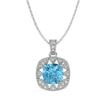 CLARA 925 Sterling Silver Sky Blue Cushion Pendant | Rhodium Plated, Swiss Zirconia | Gift for Women & Girls
