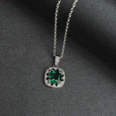Silver Dark Green Cushion Pendant